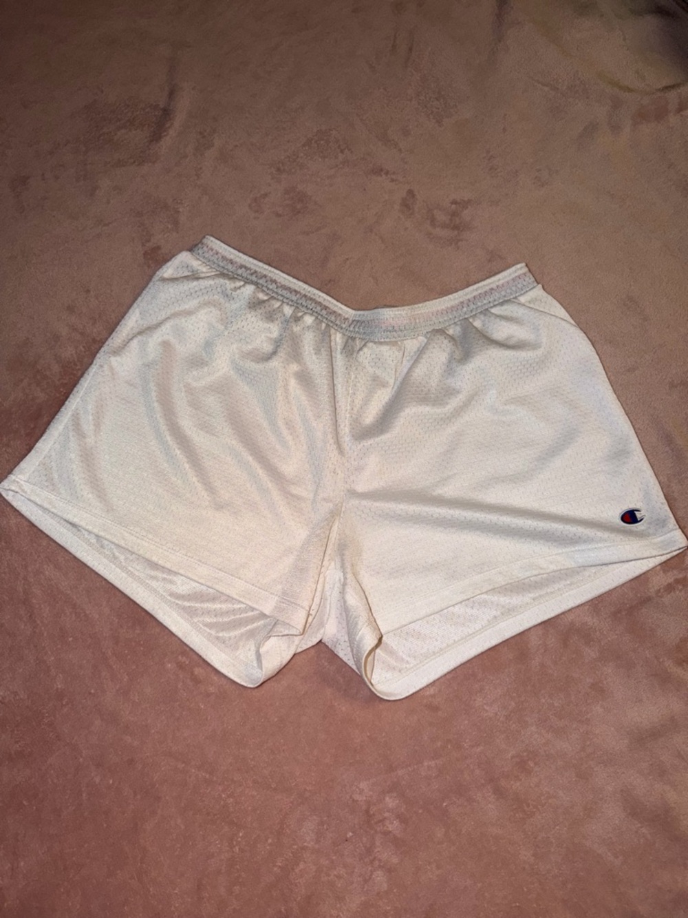 Champion White Women's Mesh Athletic Shorts with Logo